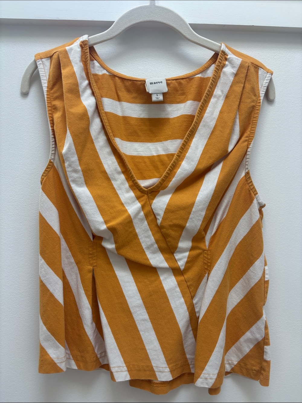 Maeve Mustard and White Striped Sleeveless Top size S